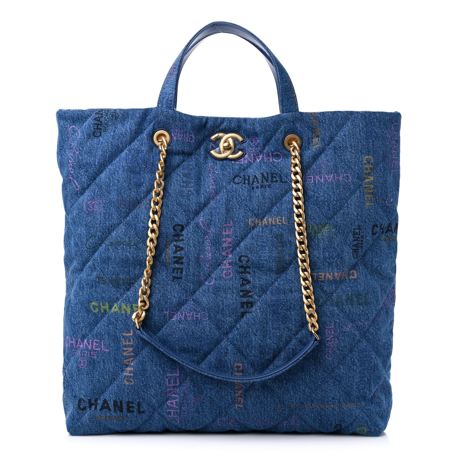 Chanel Denim Quilted Denim Mood Maxi Shopping Bag Blue Multicolor 1 of 9