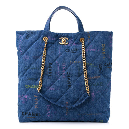 Chanel Denim Quilted Denim Mood Maxi Shopping Bag Blue Multicolor 1 of 9
