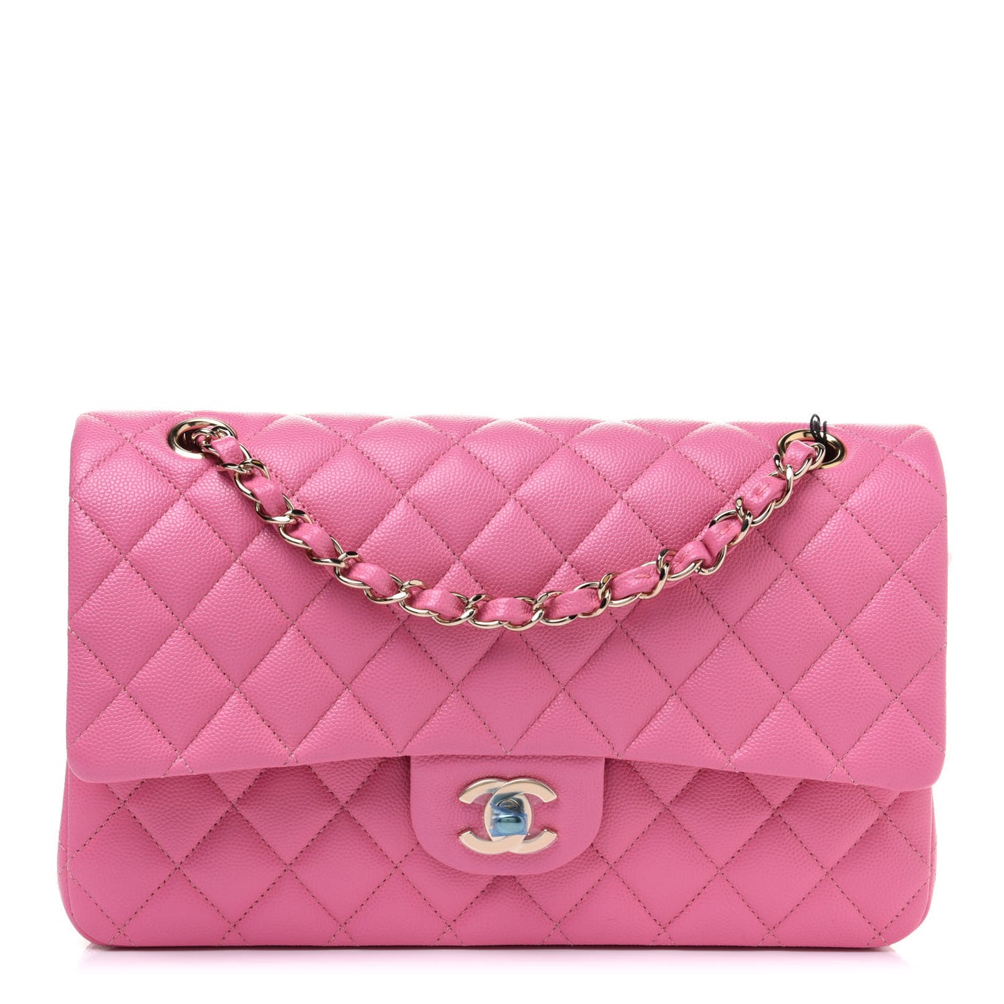 Caviar Quilted Medium Double Flap Pink