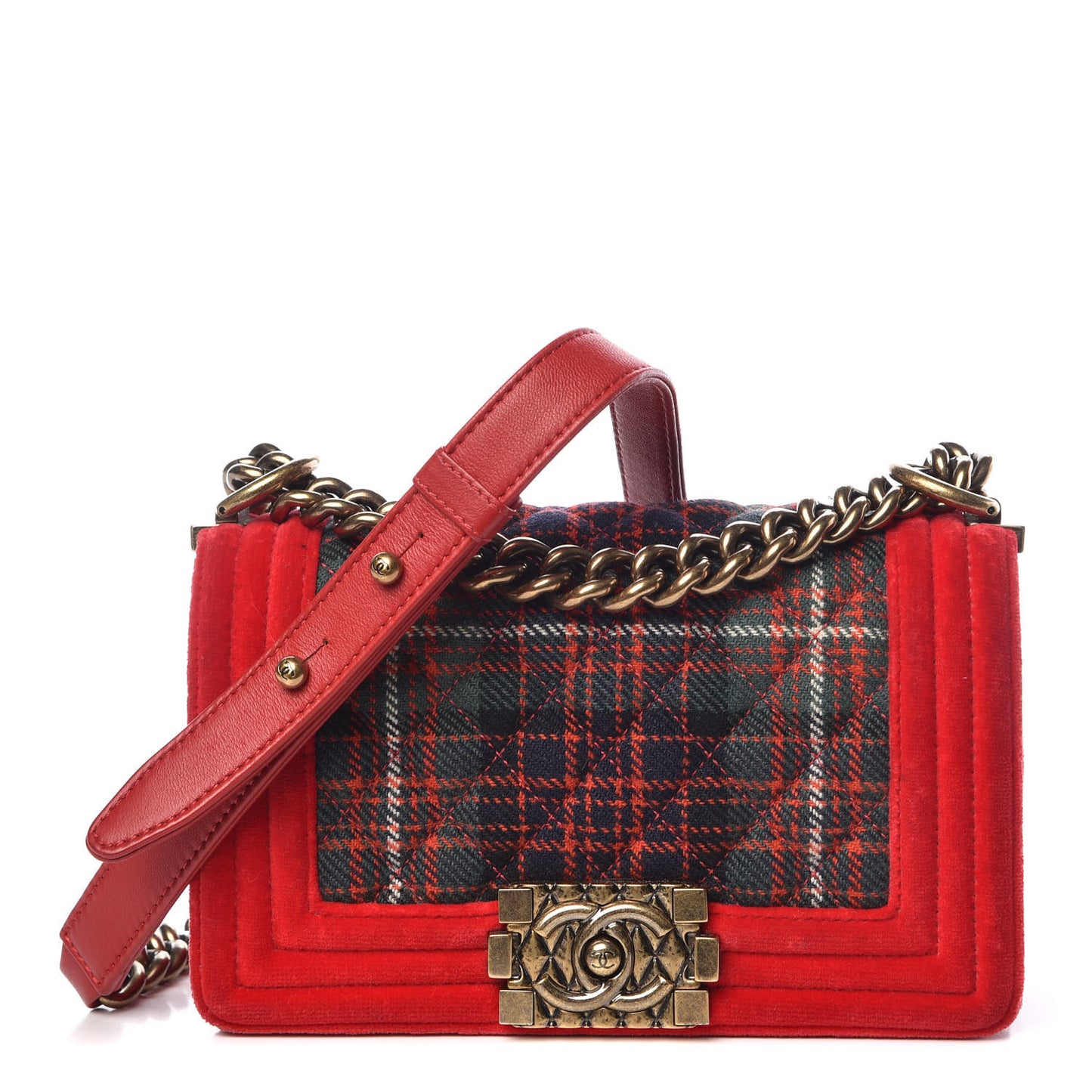 Velvet Plaid Tartan Small Boy Flap Red