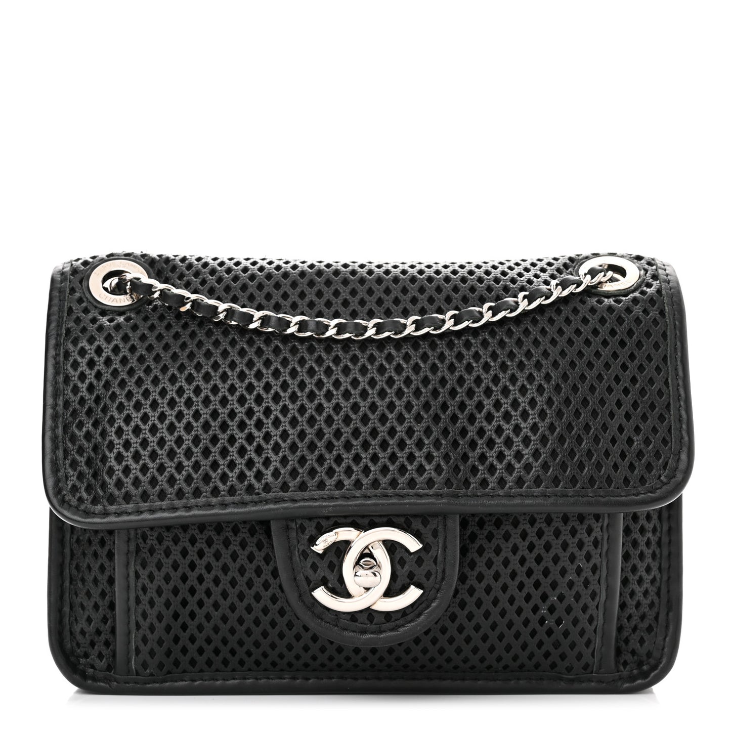 Metallic Perforated Calfskin Small Up In The Air Flap Black