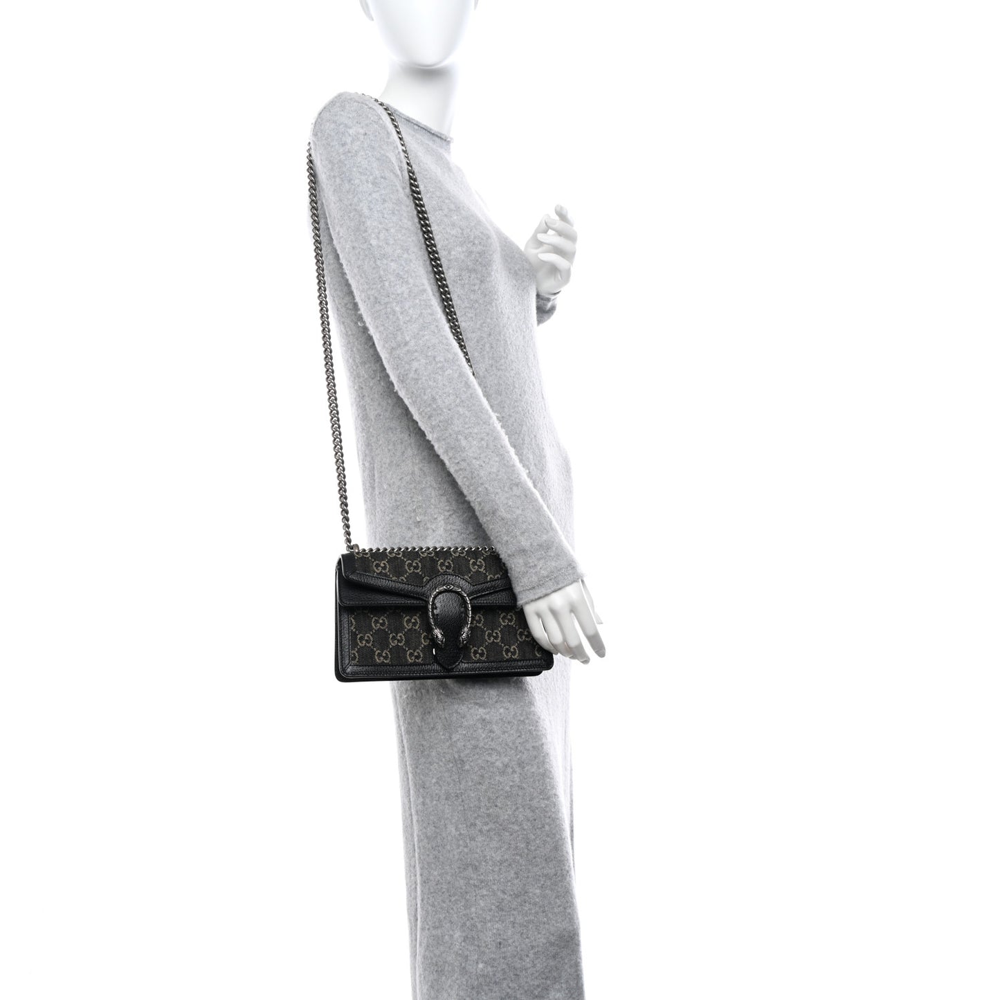 Jacquard Black Denim GG Monogram Textured Dollar Calfskin Small Dionysus Shoulder Bag Black Ivory