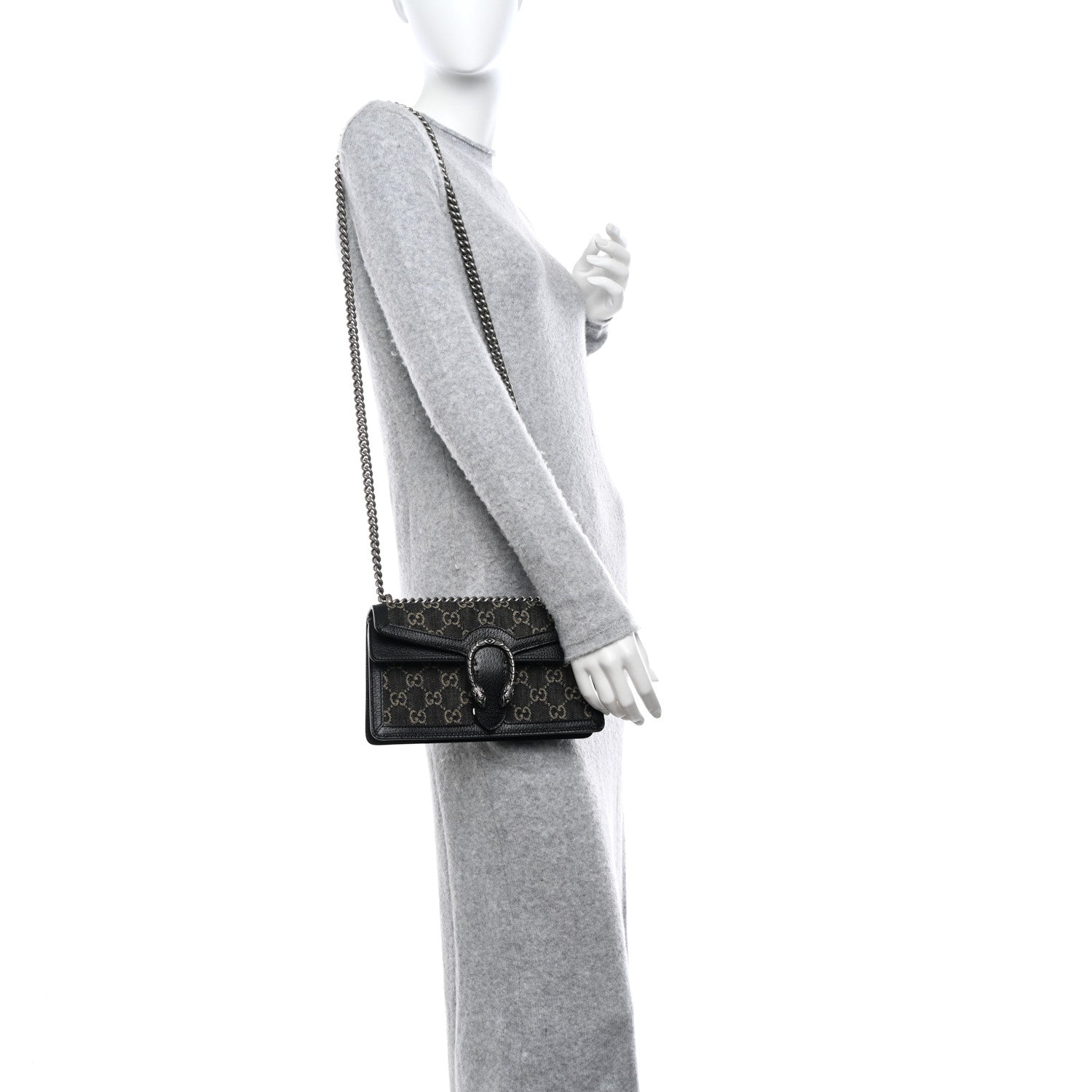 Gucci Jacquard Black Denim GG Monogram Textured Dollar Calfskin Small Dionysus Shoulder Bag Black Ivory 2 of 11
