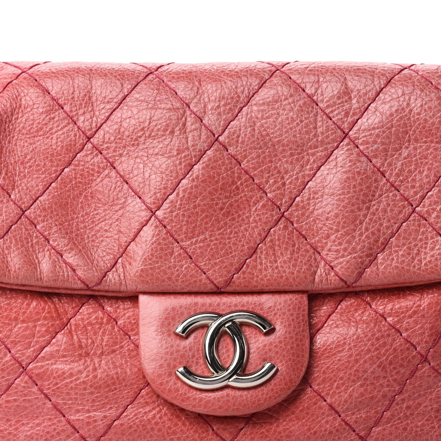 Glazed Calfskin Stitched On The Road Flap Pink