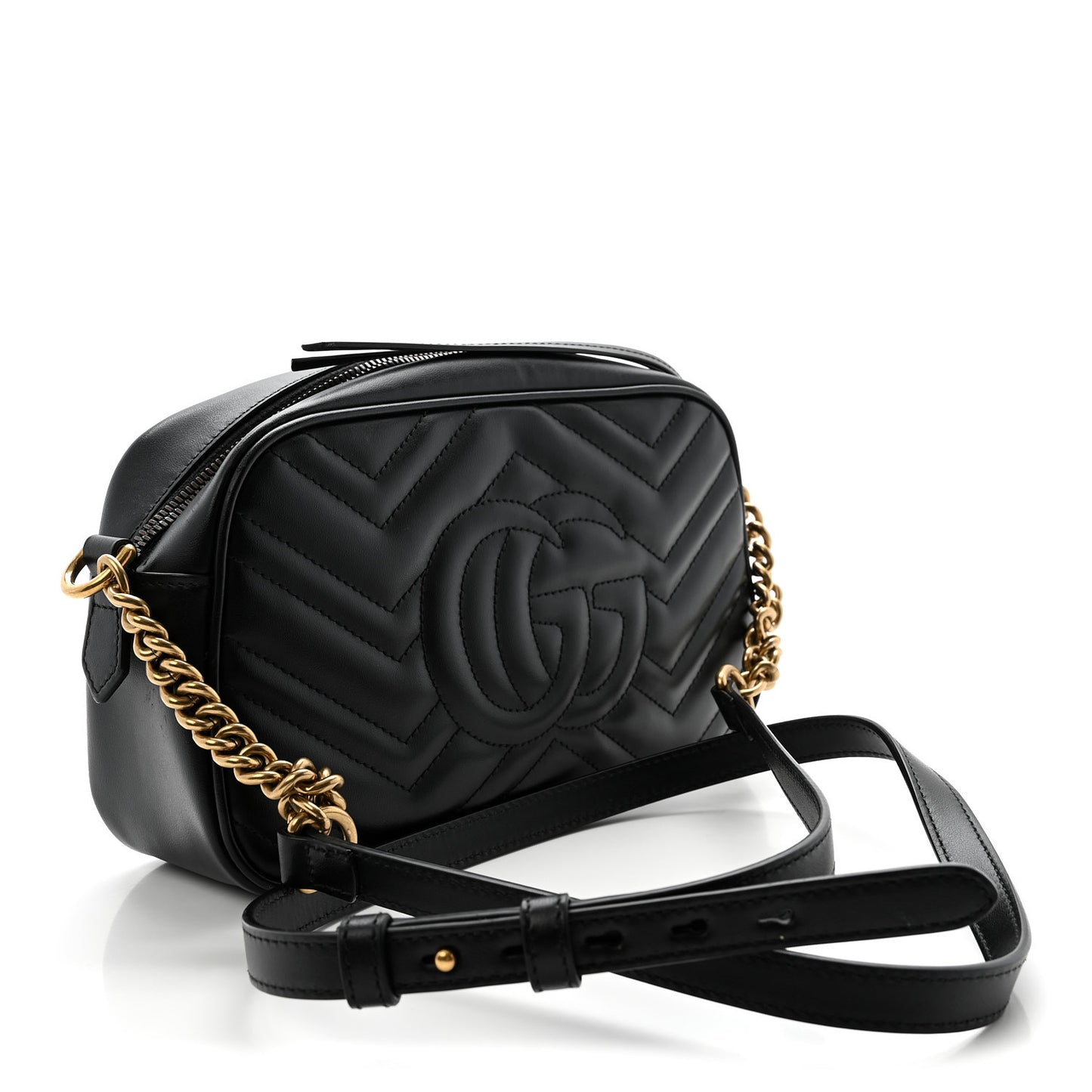 Calfskin Matelasse Small GG Marmont Chain Shoulder Bag Black