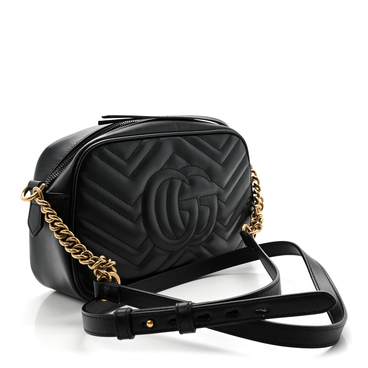 Gucci Calfskin Matelasse Small GG Marmont Chain Shoulder Bag Black 3 of 9