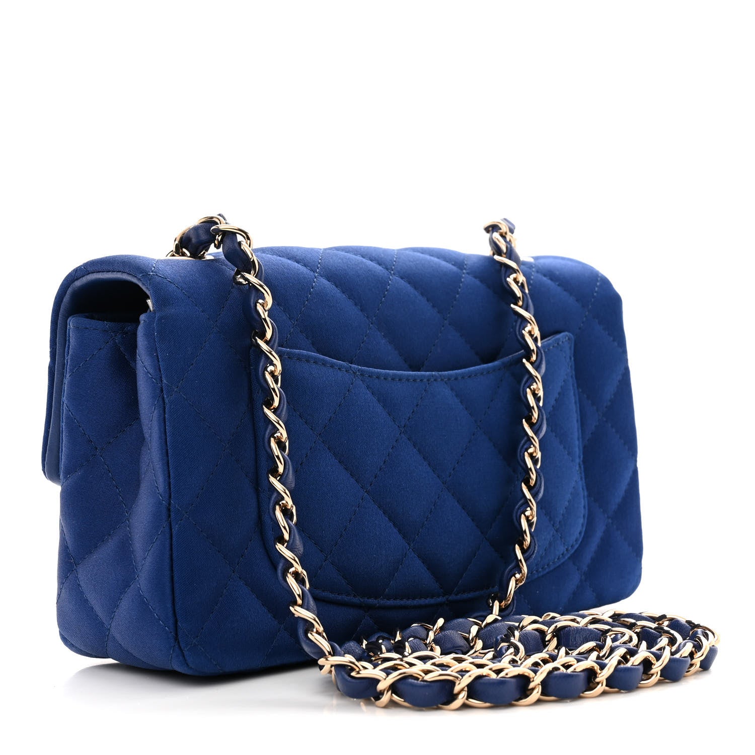 Chanel Satin Quilted Mini Rectangular Flap Blue 3 of 11