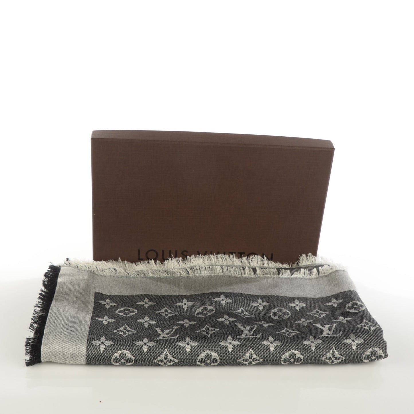 Wool Silk Monogram Denim Shawl Black