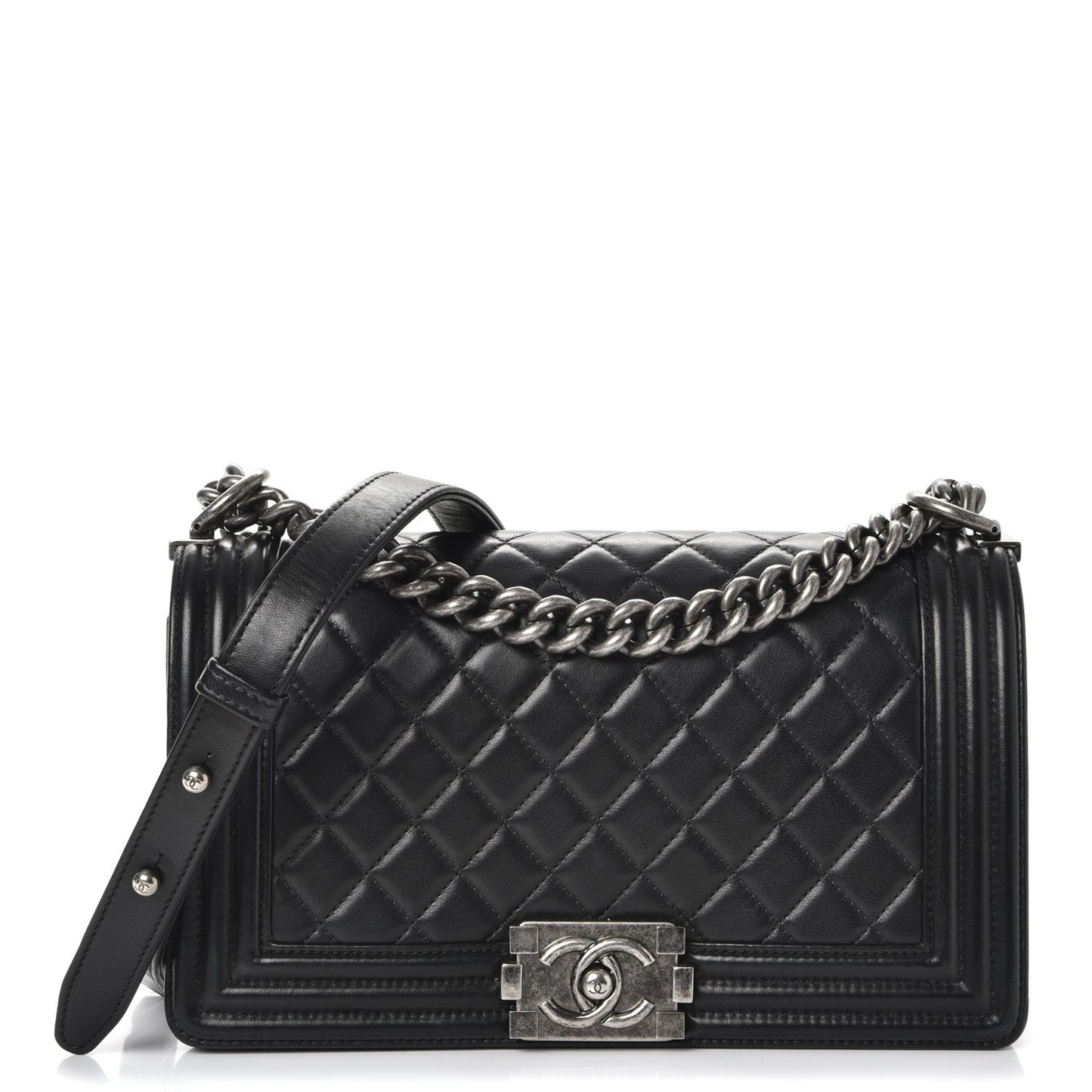 Lambskin Quilted Medium Boy Flap Black