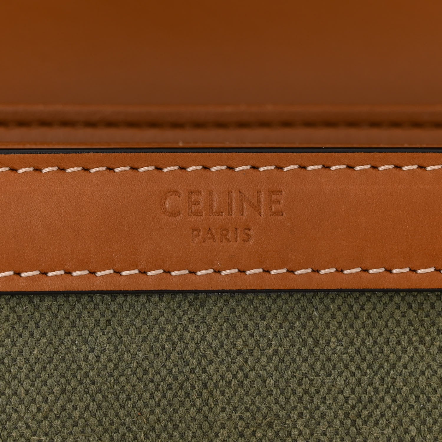 Celine Textile Natural Calfskin Classique Triomphe Khaki Tan 6 of 12