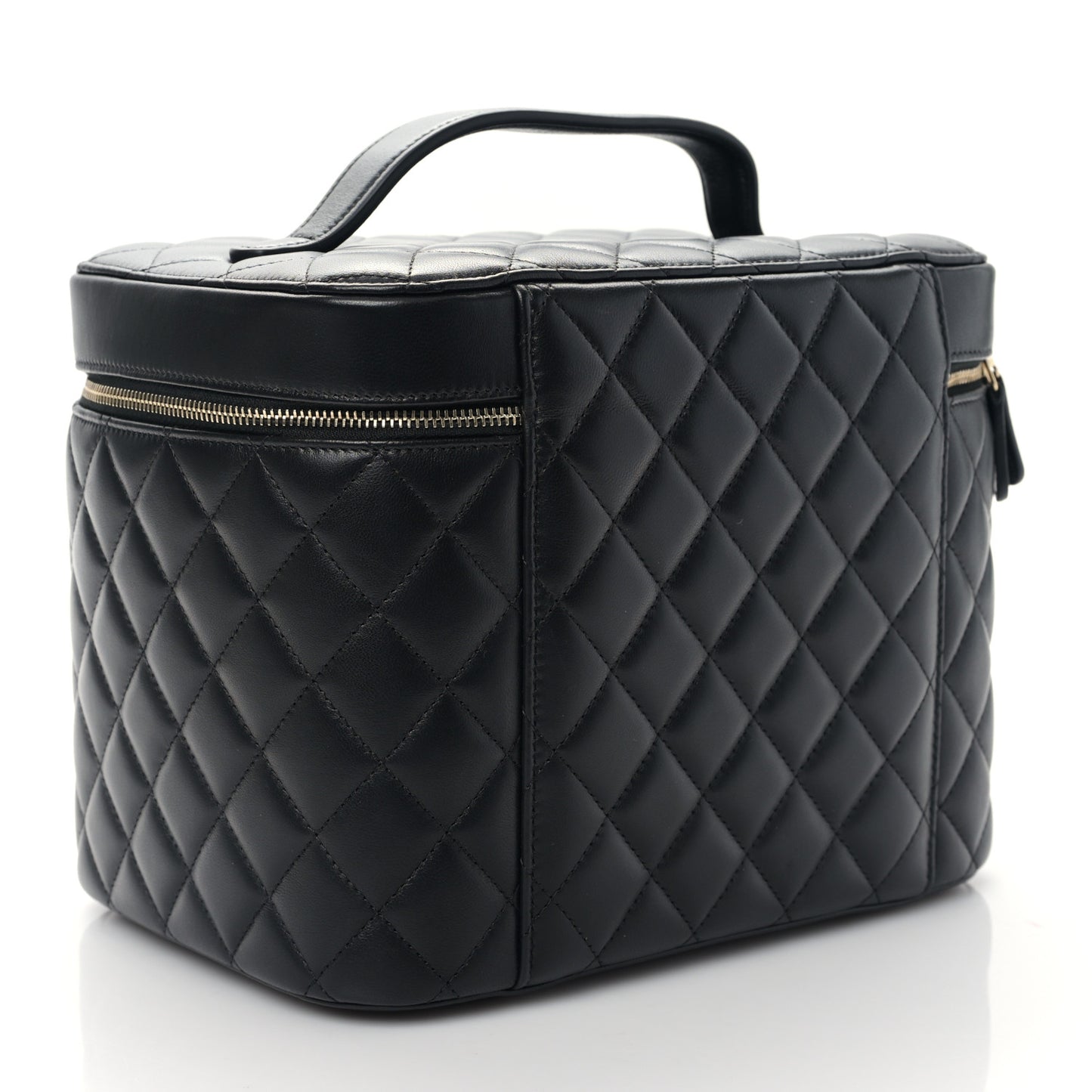 Lambskin Quilted Large Vanity Pouch Black