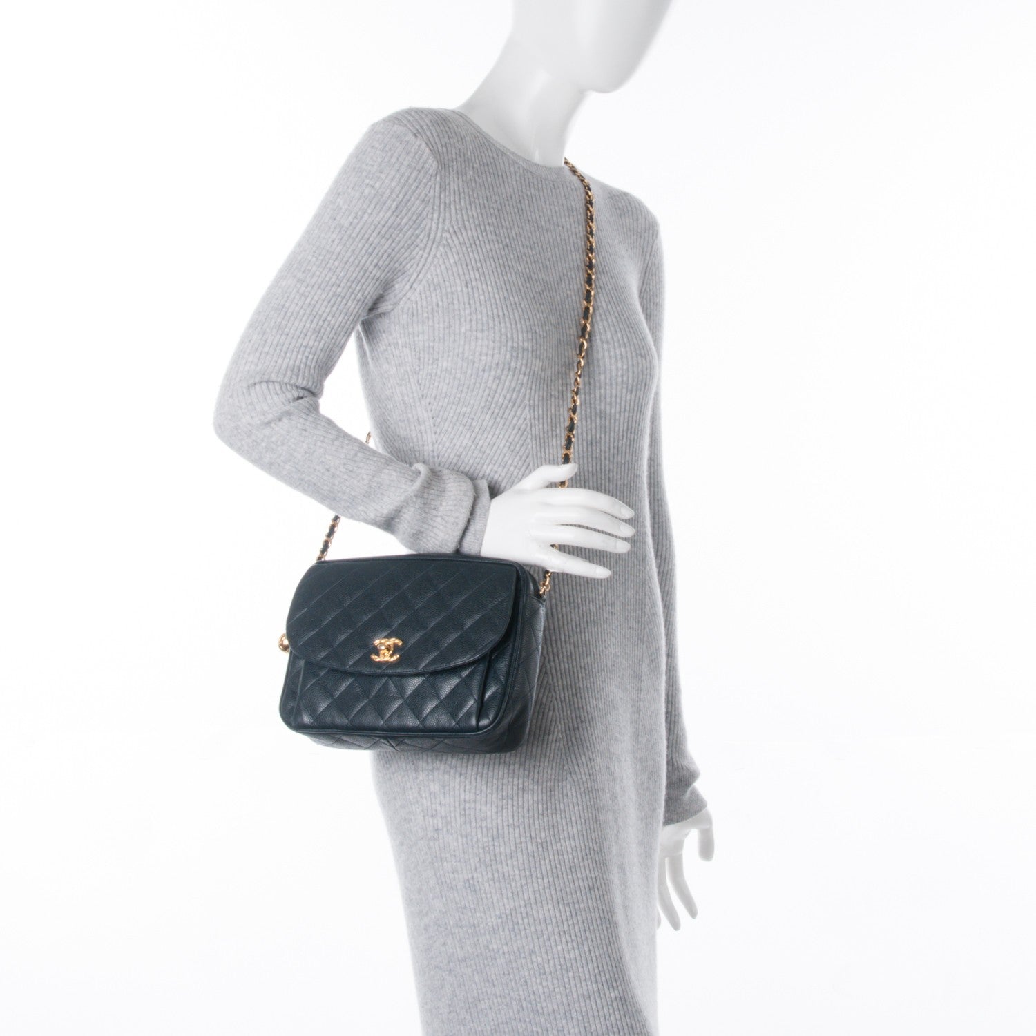 Chanel Caviar Quilted Flap Camera Case Navy 2 of 10