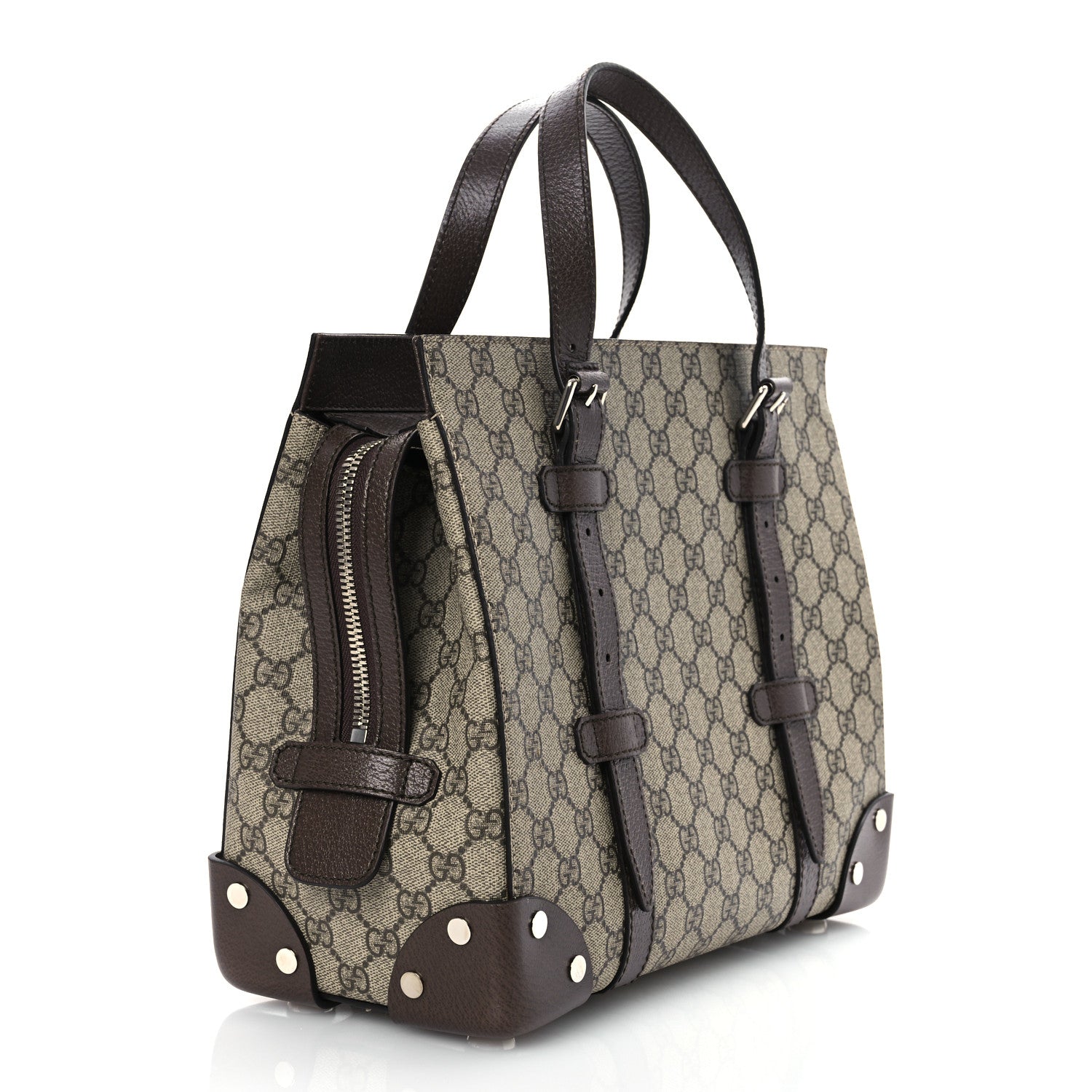 Gucci GG Supreme Monogram Textured Dollar Calfskin Small Detail Tote Beige Ebony New Acero 3 of 15
