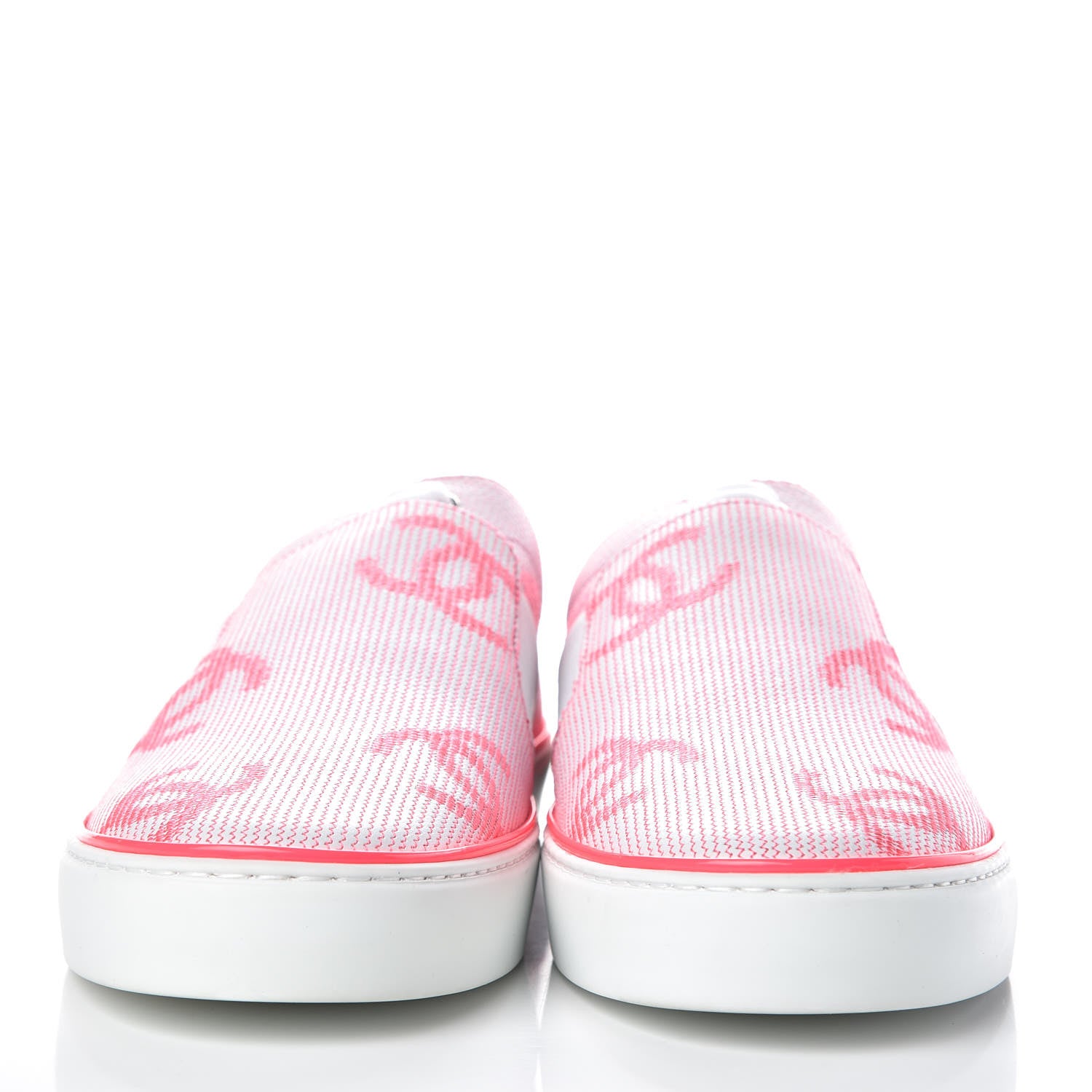 Chanel Embroidered Calfskin Womens CC Sneakers 40 White Fluo Pink 2 of 10