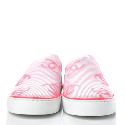 Chanel Embroidered Calfskin Womens CC Sneakers 40 White Fluo Pink 2 of 10