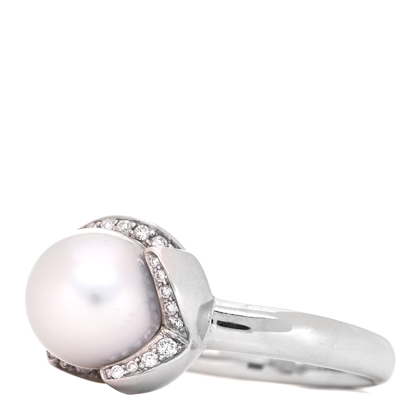 18K White Gold Diamond South Sea Cultured Pearl 11mm Cocktail Ring 53 6.5