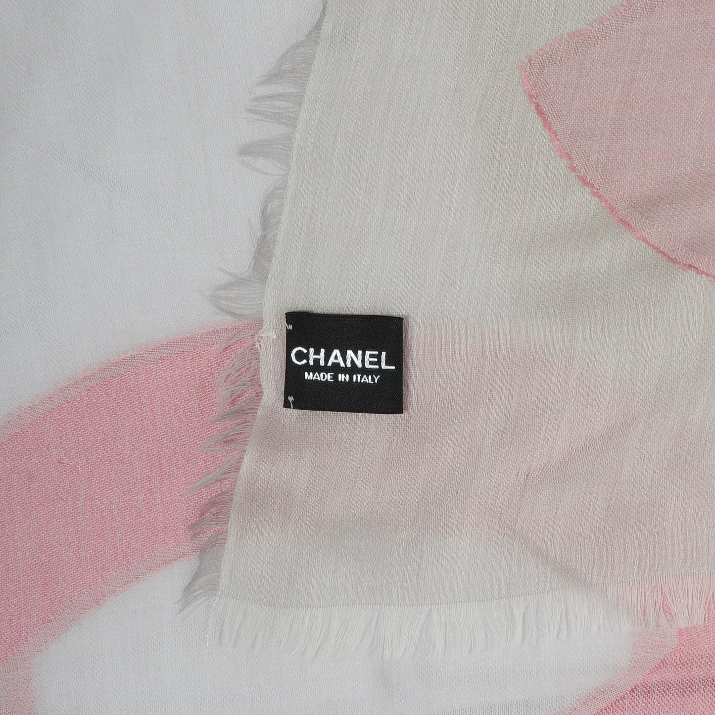Cashmere Wool Silk CC Fringe Scarf Grey Pink