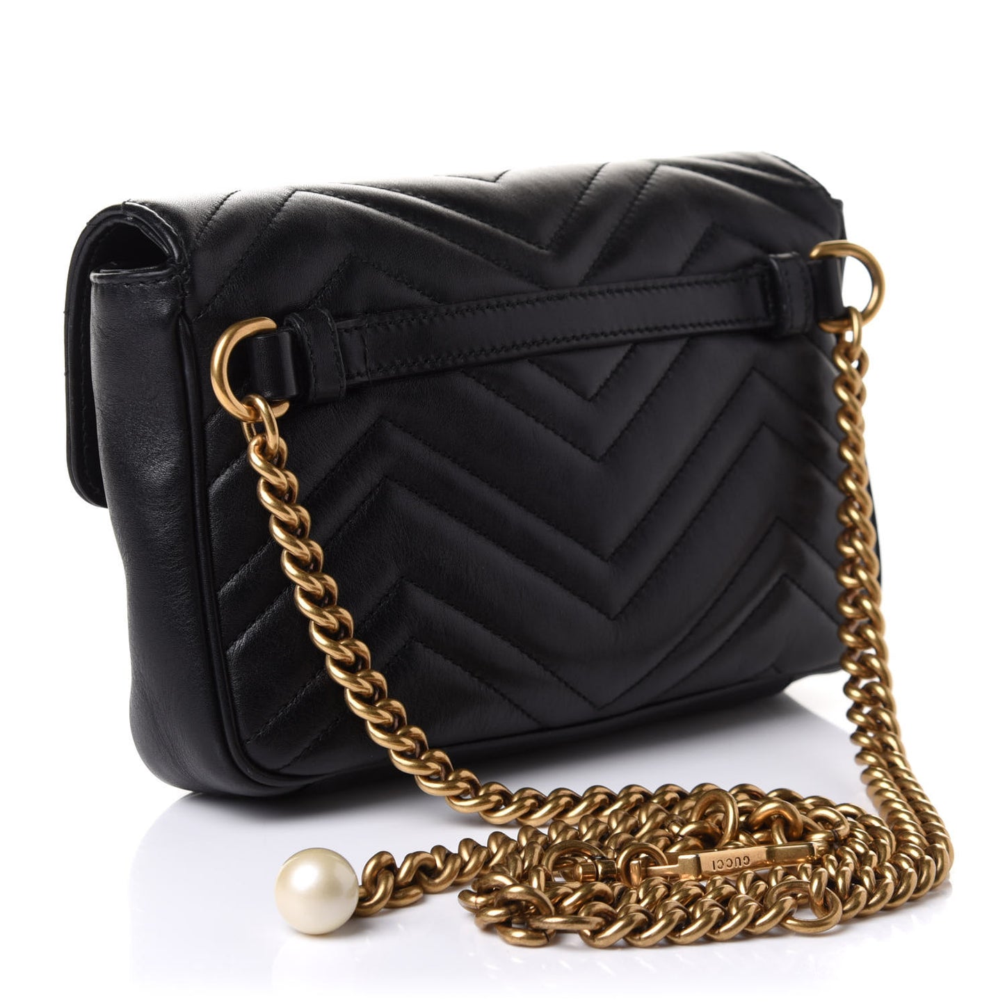 Calfskin Matelasse Pearly GG Marmont Chain Belt Bag Black