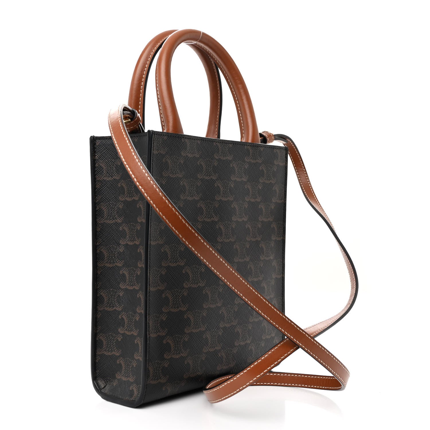 Celine Triomphe Canvas Calfskin Mini Vertical Cabas Tan 3 of 10
