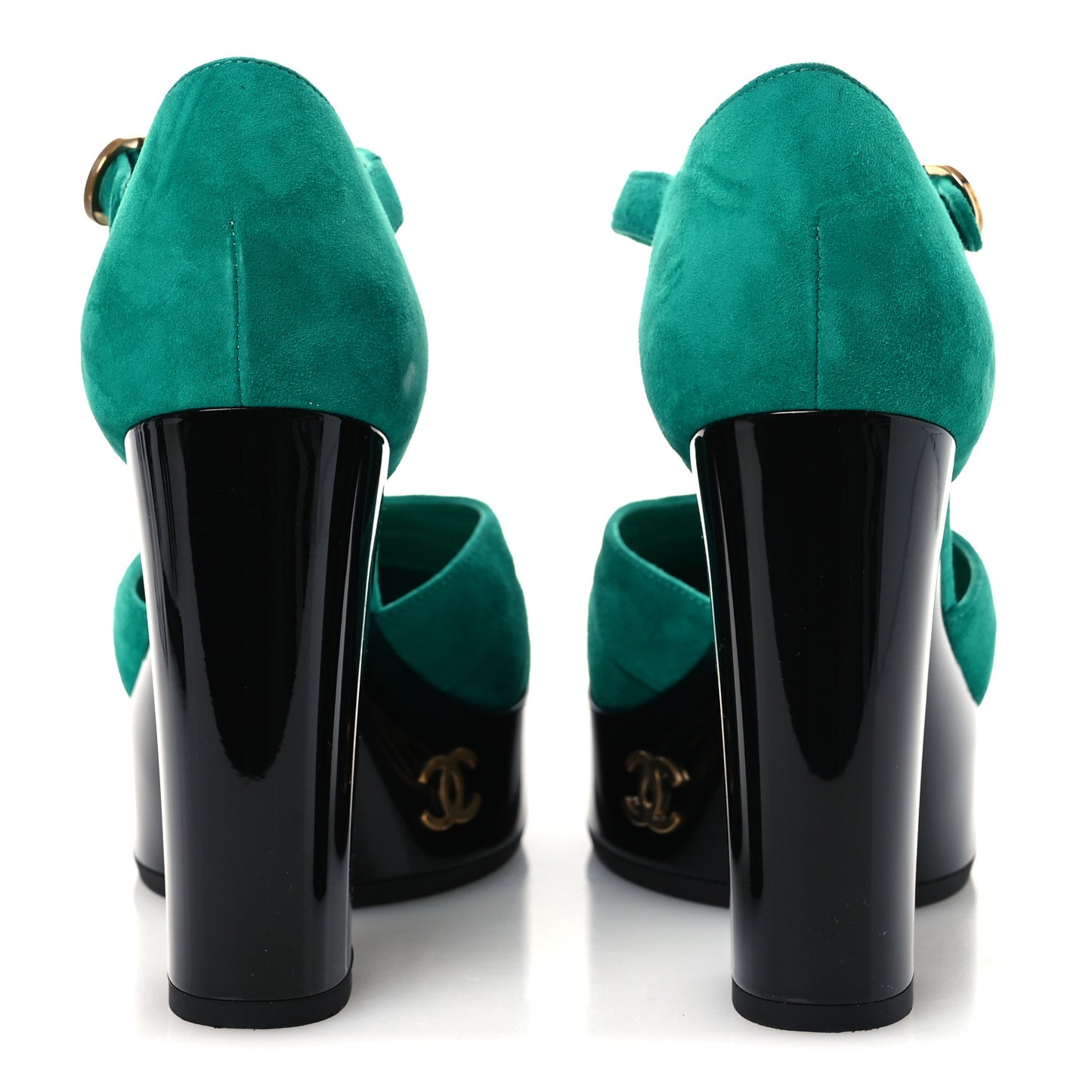 Suede Kidskin Patent Calfskin CC Platform Pumps 38.5 Green Black