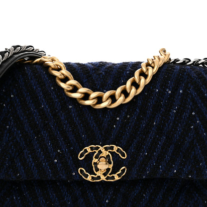 Chanel Tweed Sequin Quilted Medium Chanel 19 Flap Blue Multicolor 8 of 12