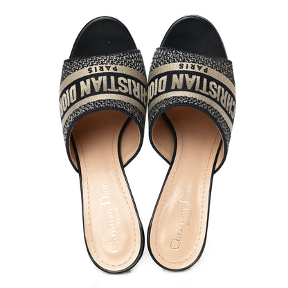 Christian Dior Cotton Embroidered Dway 85mm Slide Sandals 39.5 Deep Blue 6 of 14