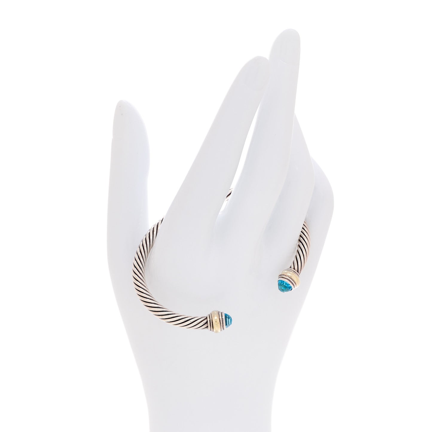 Sterling Silver 14k Yellow Gold Blue Topaz 5mm Cable Classics Bracelet