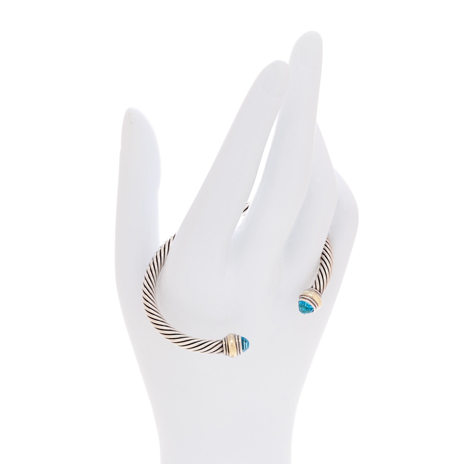 David Yurman Sterling Silver 14k Yellow Gold Blue Topaz 5mm Cable Classics Bracelet 2 of 5
