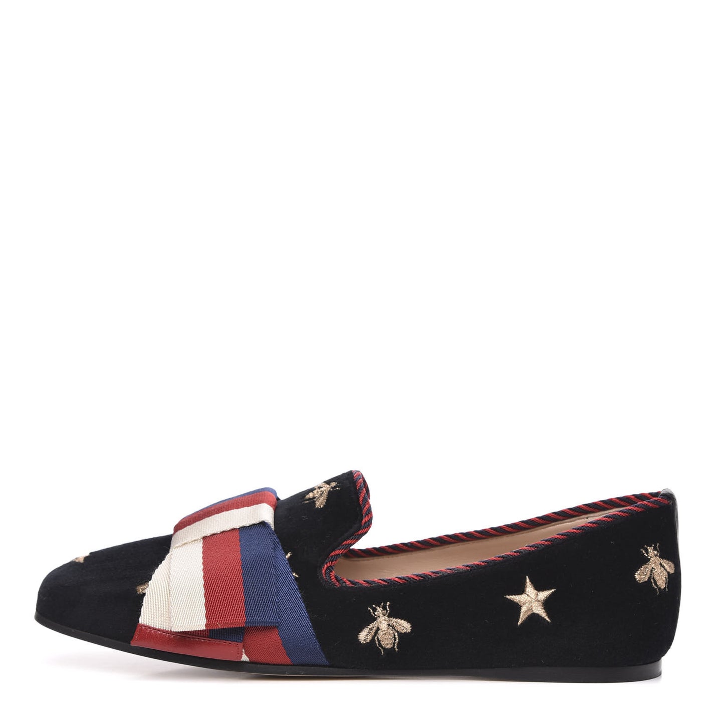 Velvet Bee Star Embroidered Sylvie Bow Loafers 36 Black