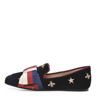 Gucci Velvet Bee Star Embroidered Sylvie Bow Loafers 36 Black 1 of 9