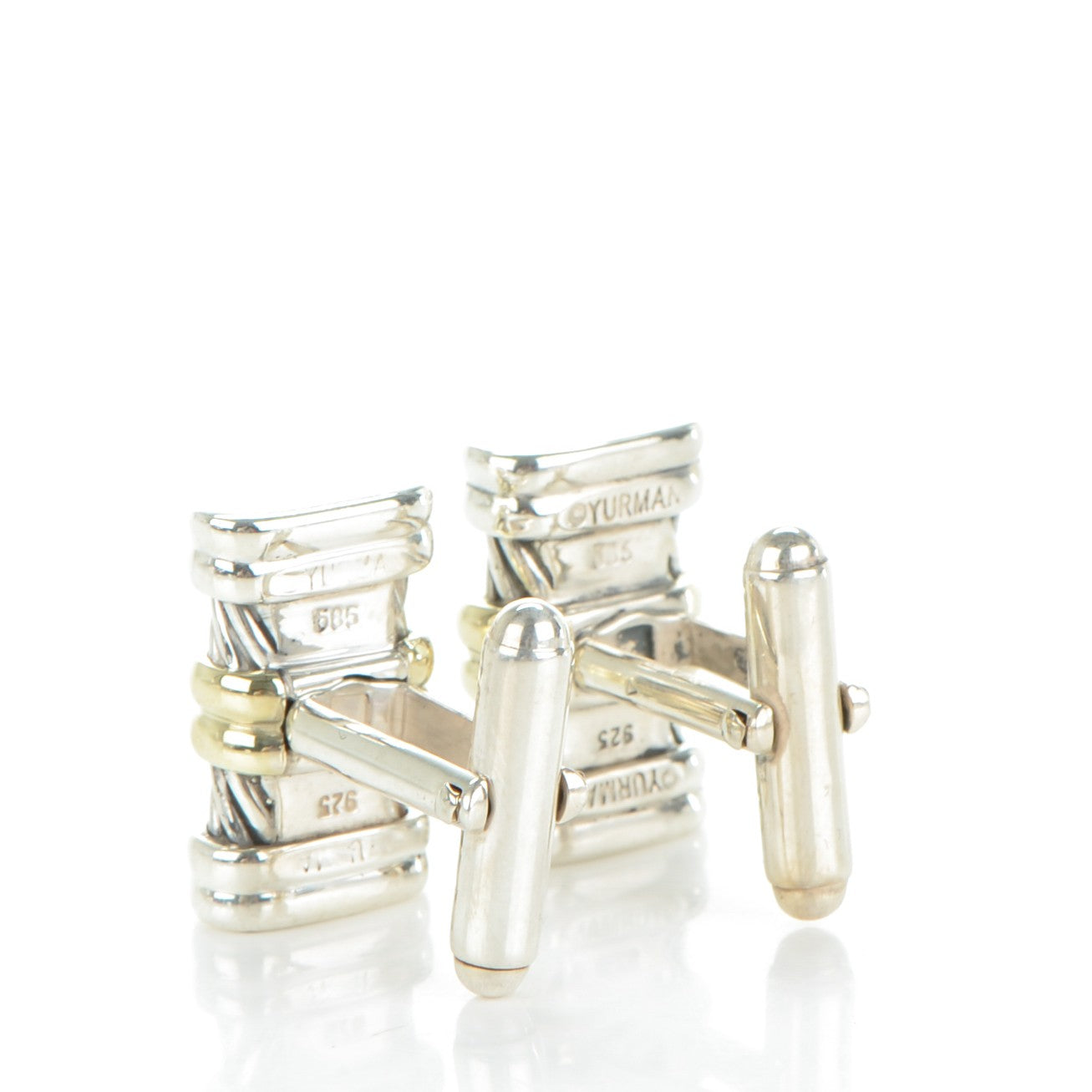 David Yurman Sterling Silver 14K Yellow Gold 20mm Cable Classics Cufflinks 3 of 4