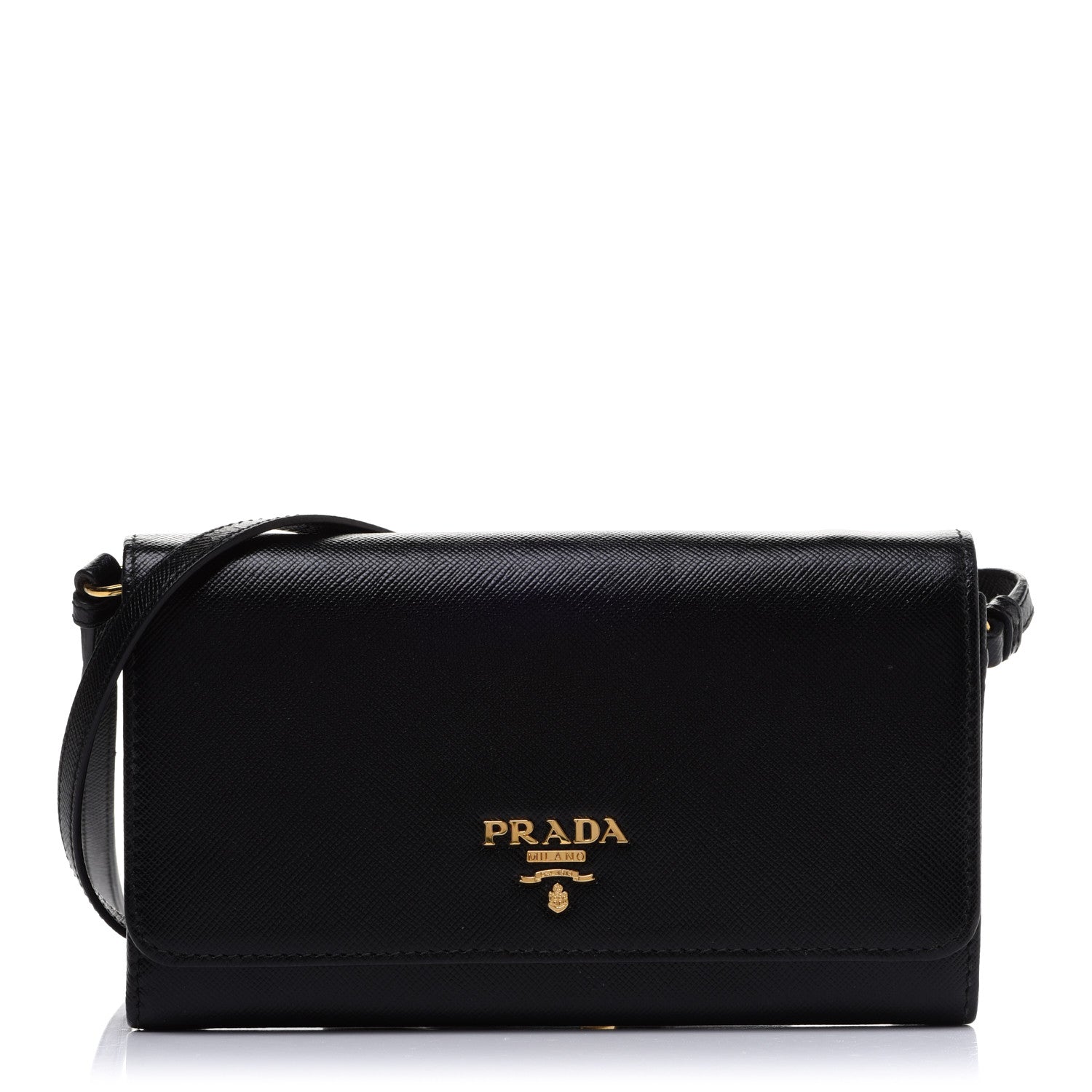 Prada Saffiano Metal Mini Crossbody Wallet Nero Black 1 of 11
