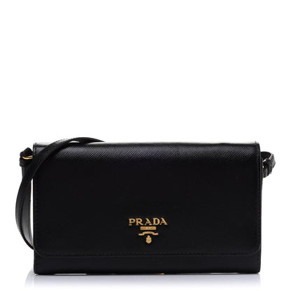 Prada Saffiano Metal Mini Crossbody Wallet Nero Black 1 of 11
