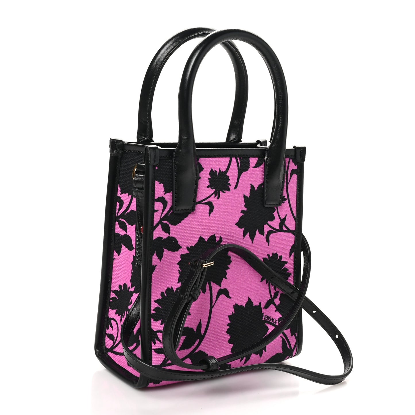 Calfskin Cotton Floral Printed La Medusa Mini Book Tote Black Water Lily