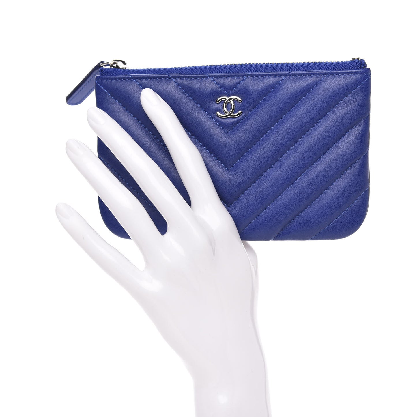 Lambskin Chevron Quilted Small Cosmetic Case Blue