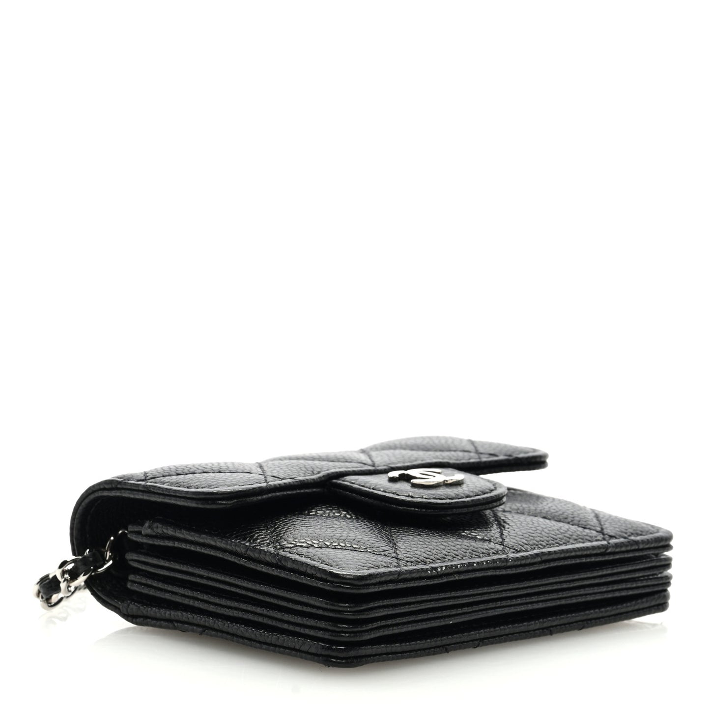 Caviar Quilted Flap Card Holder On Chain Black