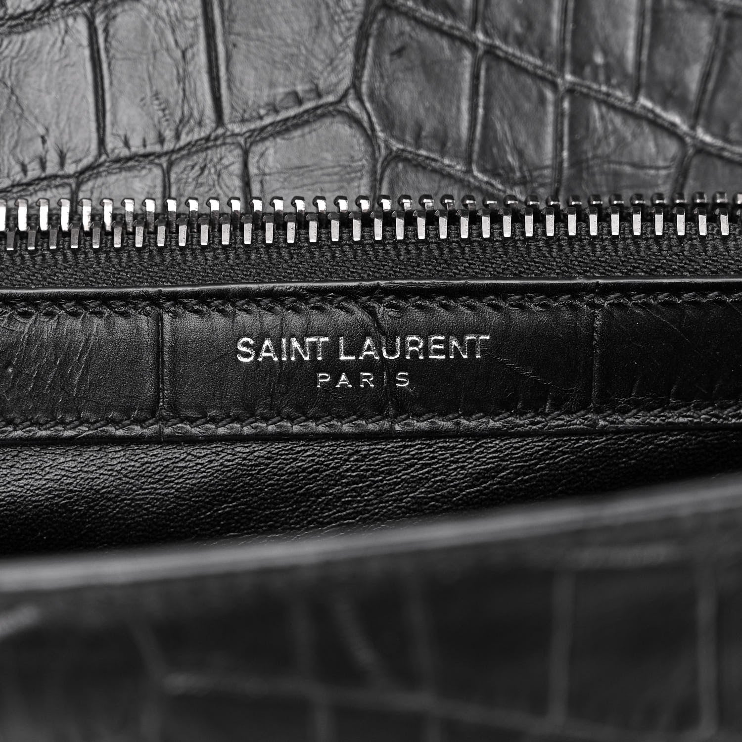 Saint Laurent Calfskin Crocodile Embossed College Monogram Satchel Black 7 of 12