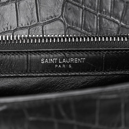 Saint Laurent Calfskin Crocodile Embossed College Monogram Satchel Black 7 of 12