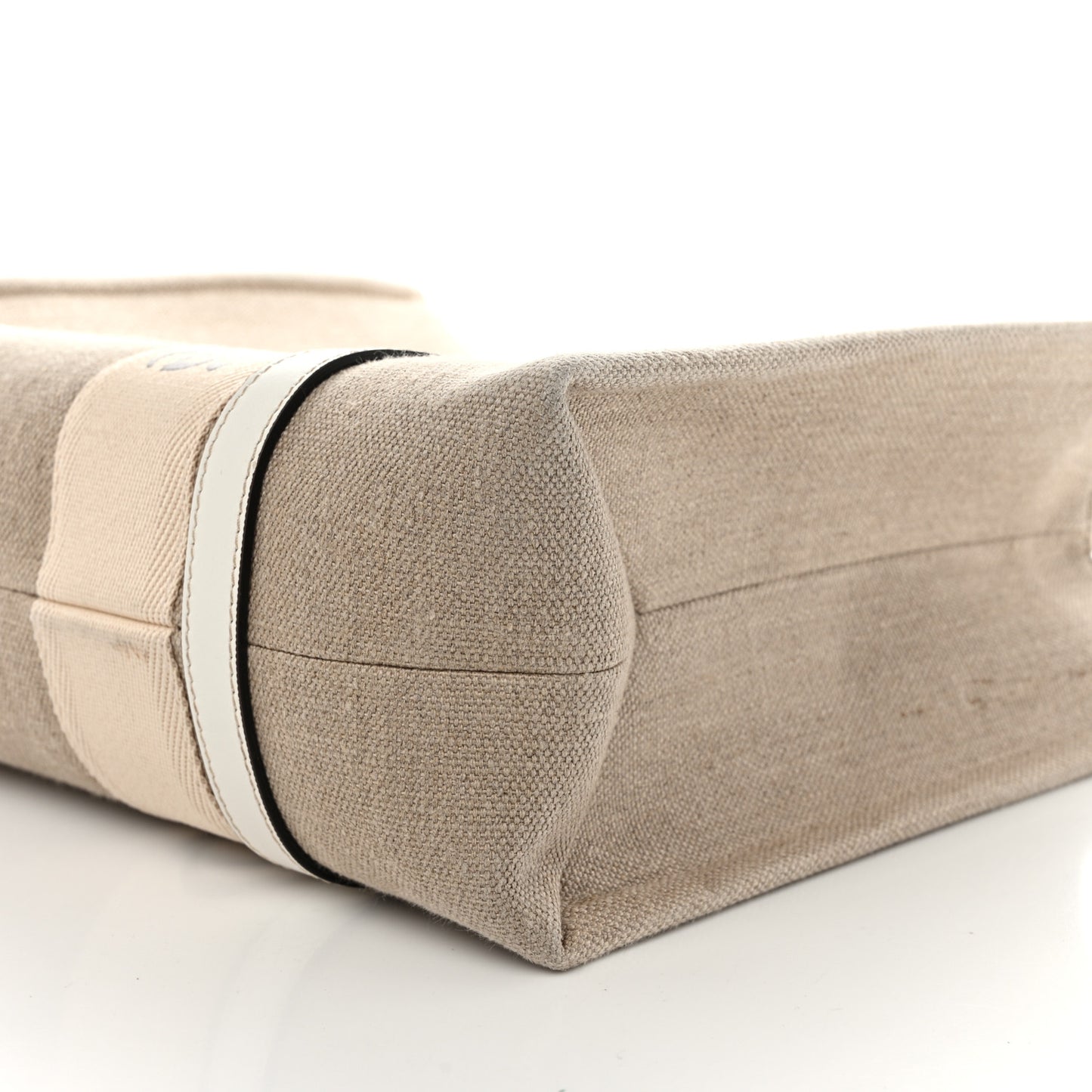 Linen Calfskin Medium Woody Ribbon Tote White