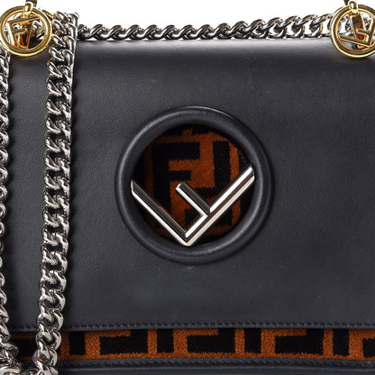 Fendi Vitello Century Velvet F is Fendi FF Small Kan I Shoulder Bag Black Tobacco 9 of 9