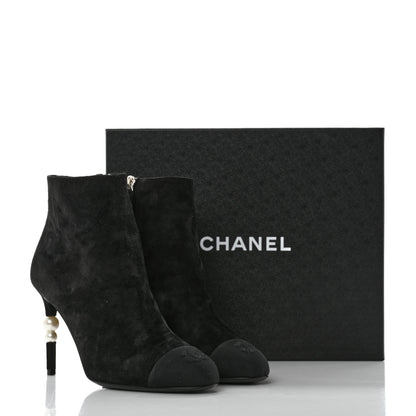 Chanel Suede Grosgrain Pearl Ankle Boots 38.5 Black 9 of 9