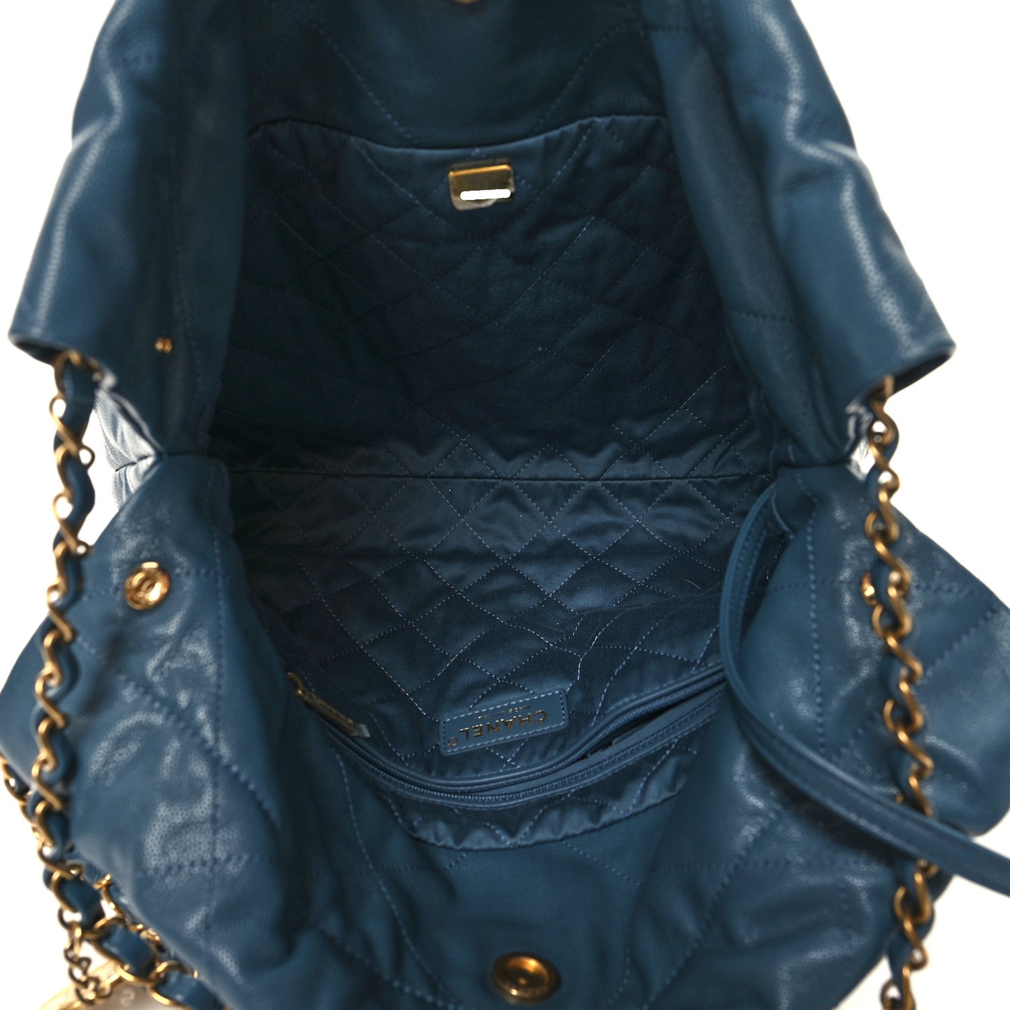 Shiny Caviar Quilted Small Chanel 22 Blue