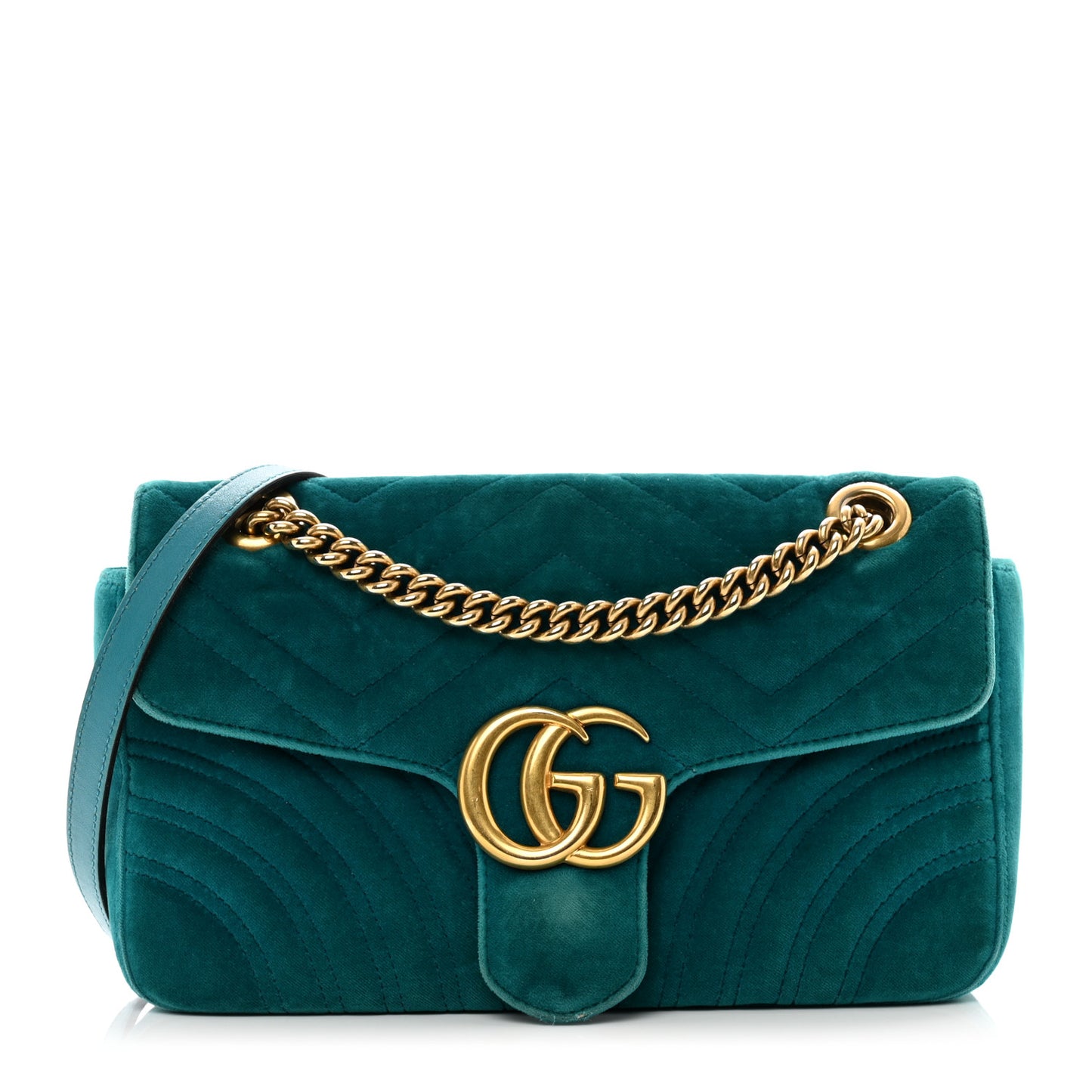 Velvet Matelasse Small GG Marmont Shoulder Bag Pavone Cyan