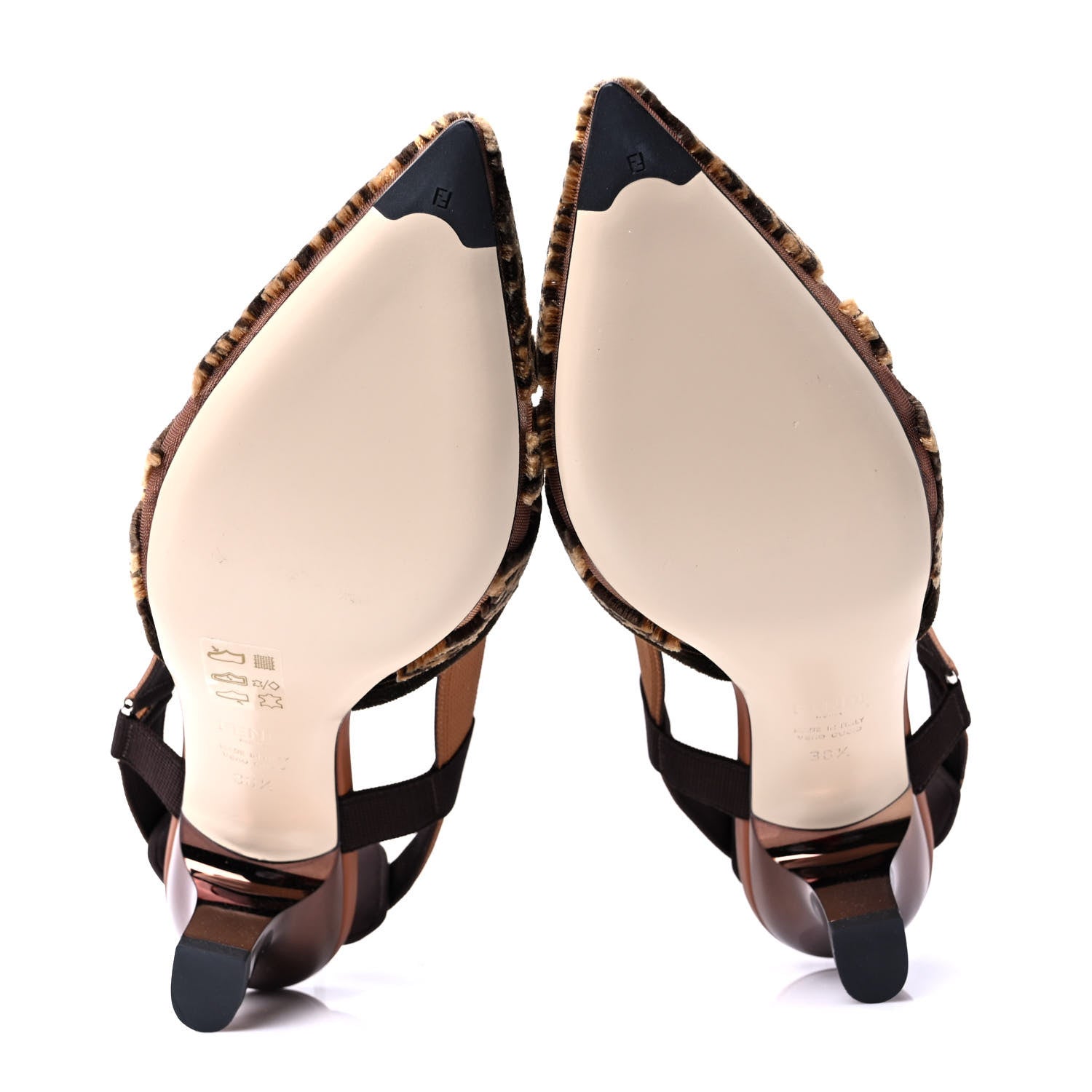 Fendi Mesh Velvet Karligraphy Colibri 55mm Slingback Pumps 38.5 Nocciola 5 of 7