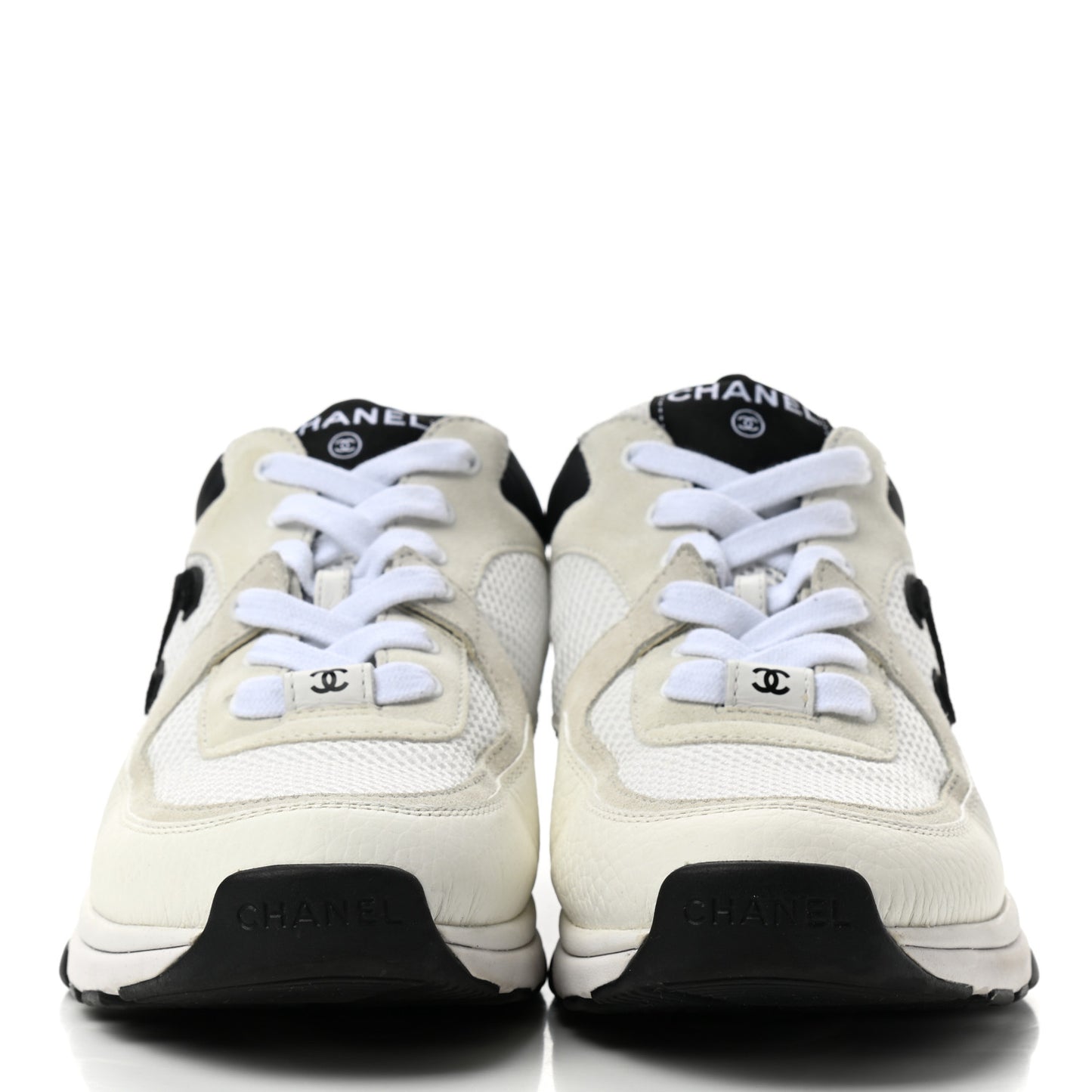 Mesh Suede Calfskin Grained Calfskin Womens CC Sneakers 39 White Black