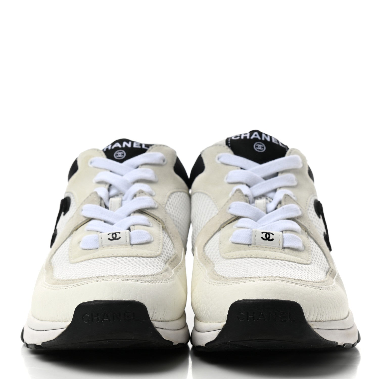 Chanel Mesh Suede Calfskin Grained Calfskin Womens CC Sneakers 39 White Black 2 of 13