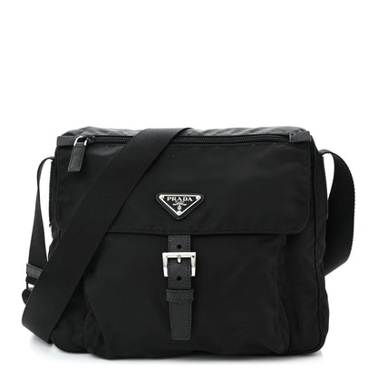 Prada Nylon Vela Saffiano Single Buckle Messenger Shoulder Bag Black 1 of 10