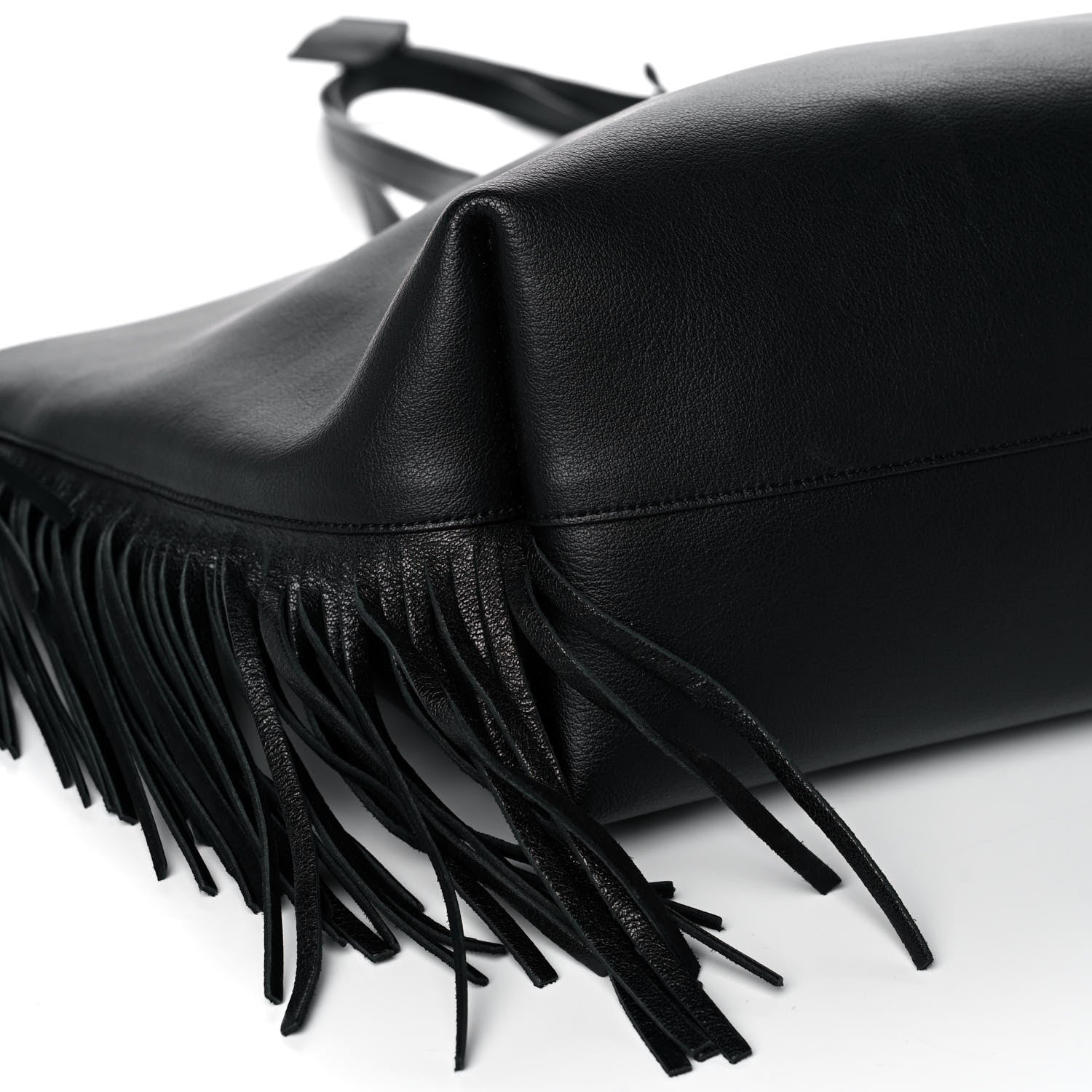 Saint Laurent Calfskin Large Fringe Shopping Tote Black 8 of 10