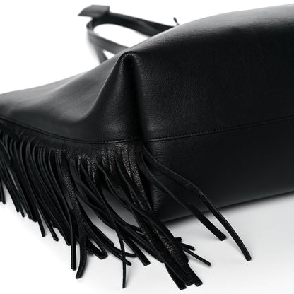 Saint Laurent Calfskin Large Fringe Shopping Tote Black 8 of 10