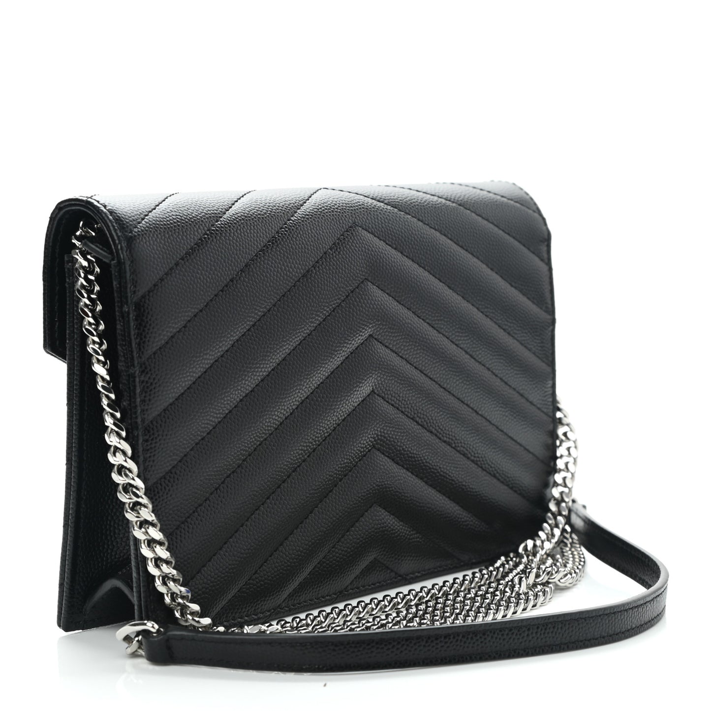 Grain De Poudre Matelasse Chevron Monogram Envelope Chain Wallet Black